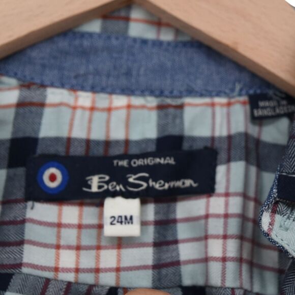 Ben Sherman Toddler Button Up Shirt 24M Blue White Red Plaid Long Sleeve Mod - Picture 3 of 6